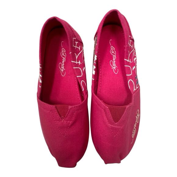 Ed Hardy Shoes Womens Size 8? Fuschia Bahamas Koi Fish Slip On Flats Colorful - Picture 2 of 10